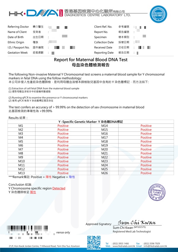 香港查性别报告单图片阳性